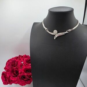 Vintage TARA Silver Tone Rhinestone Asymmetrical Choker Collar Necklace 16 Inch